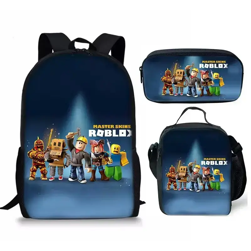 2026 New Roblox Three-Piece Set Pencil Case Cartoon Anime Portable Lunch Bag Large Capacity Wear-Resistant Breathable Backpack