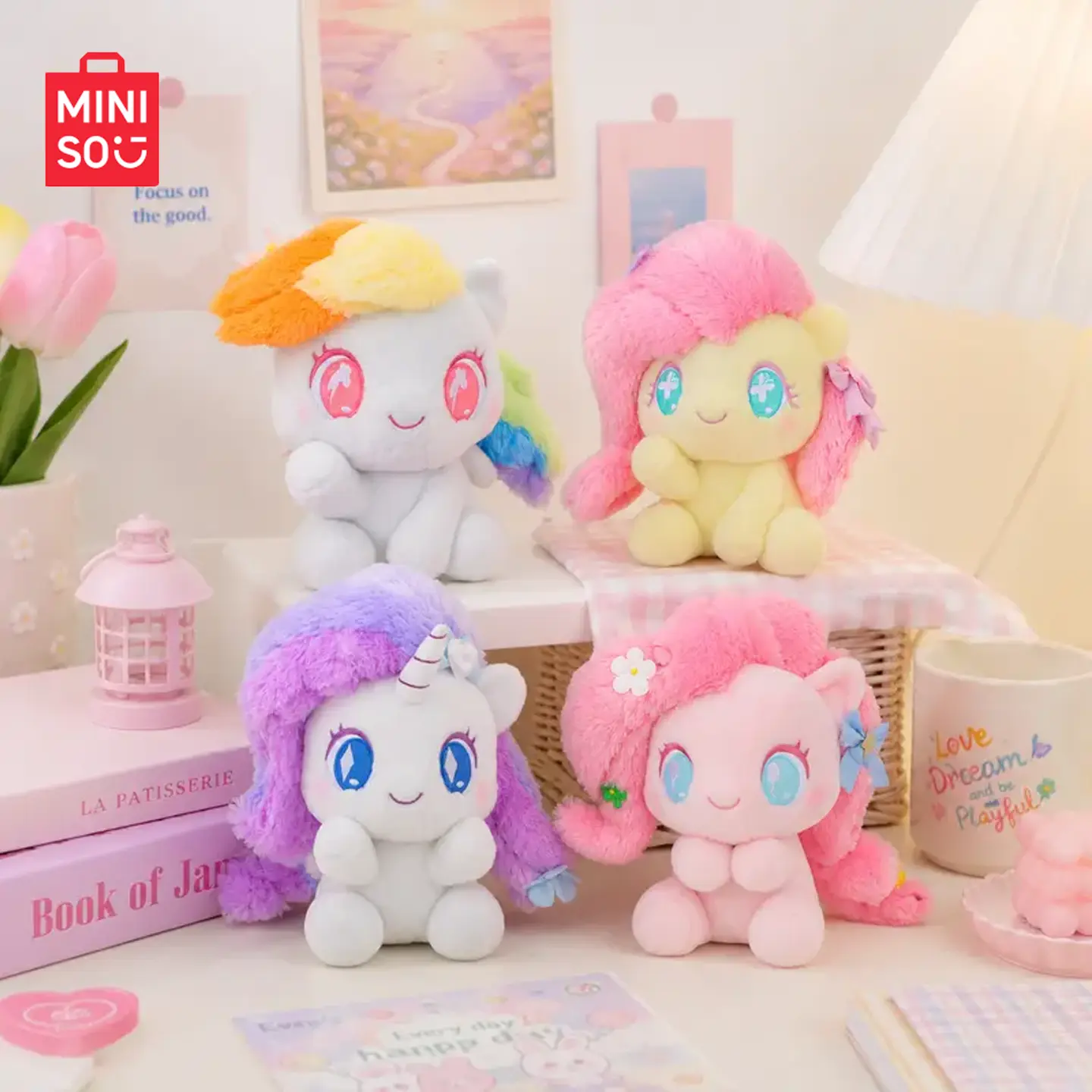 MINISO My Little Pony Series - Spring Floral Lying Plush Doll. Exquisite Spring Floral Themed Pony Design, Soft Fluffy Plush Fabric, Comfortable Lying Shape For Desktop And Bedroom Decoration