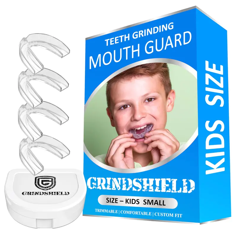 Small Mouth Guard for Kids – Comfortable, Custom Fit, Non-Bulky, Moldable – (4) Teeth Grinding Guards & Case – Perfect Mouthguard for a Child, Mouth Guard for Tooth Grinding – Kid Size