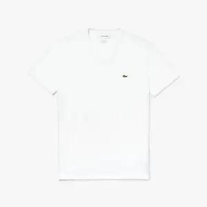 Lacoste V-Neck Pima Cotton Tee In White Lacoste V-Neck Pima Cotton Tee In White