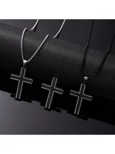 European and American ins-style simple and fashionable cross necklace, versatile and trendy pendant with titanium steel chain