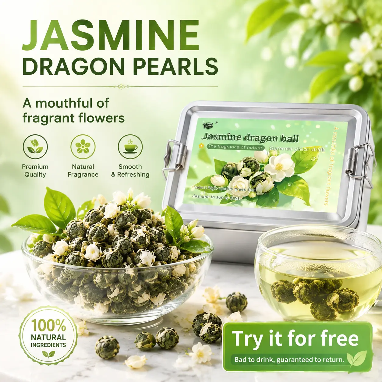 Jasmine fragrant Dragon Ball scented tea can be soaked in one hot or cold enough to make a large cup.