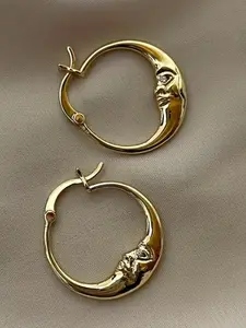 Vintage Copper Crescent Moon Earrings, Hoop Shape Earrings, Dangle Design, All Seasons Fashion Jewelry, Elegant Daily Wear, Choking Hazard Warning