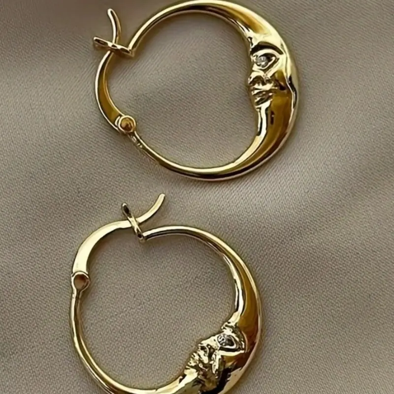 Vintage Copper Crescent Moon Hoop Shape Earrings, Elegant Daily Wear, Fashion Jewelry for All Seasons, Vintage Statement Earrings, Choking Hazard Warning