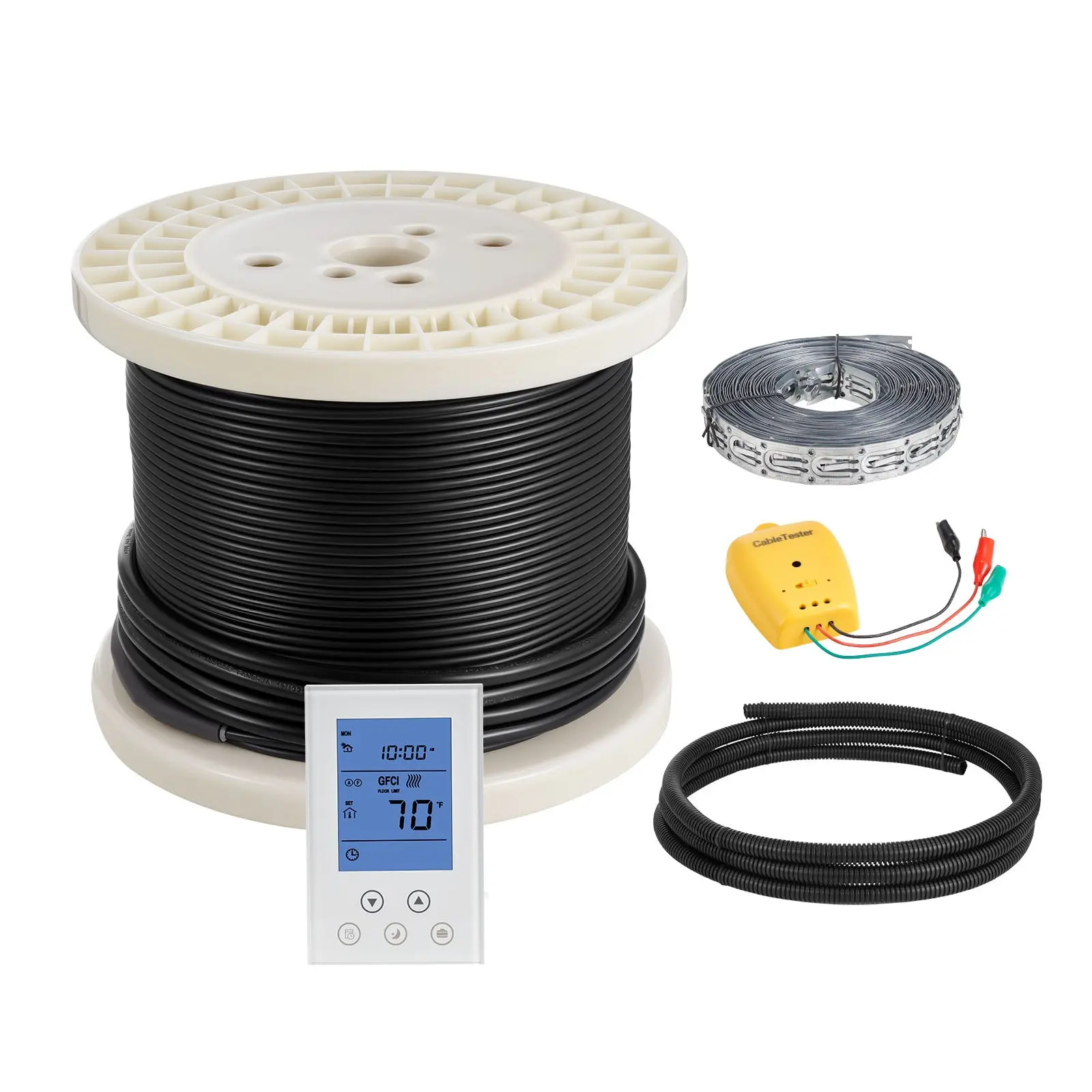 【Summerfinds】VEVOR 100 sqft 120V Electric Underfloor Heating Cable Kit, Radiant Heated Floor System with Smart Control Thermostat Alarm, Easy Installation for Tile, Stone, Vinyl, Home Improvement