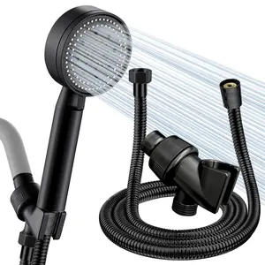 Handheld Shower Head Set, 3 Counts/set Including 5 Modes Handheld Shower Head & Hose & Shower Bracket, Bathroom Shower Water Equipment