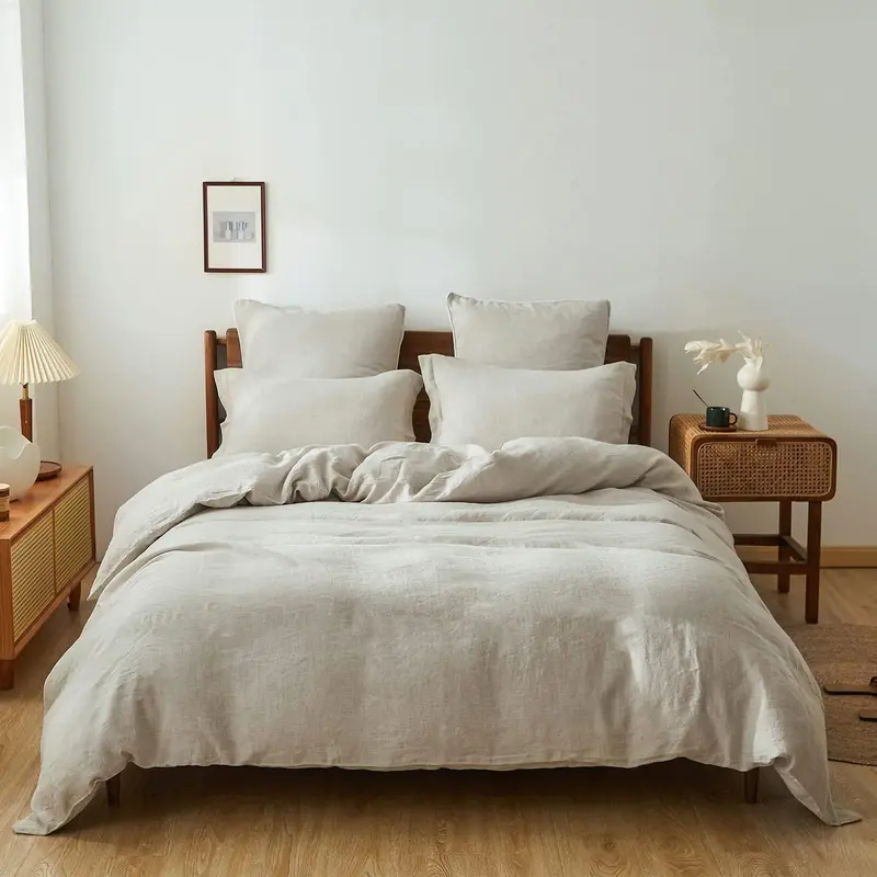 Romantic Linen Bedding Set - Simple Duvet Cover and 2 Pillowcases with Ruffles - Twin, Full, Queen, King Sizes US Twin+1