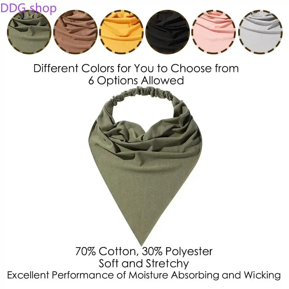 Women's Mix-Match 6 Pcs Cotton Blend Triangle Bandana Sports Headbands, Elastic Non-Slip Hair Kerchiefs, Boho Solid Color Fashion Hair Accessories for Daily Wear & Yoga