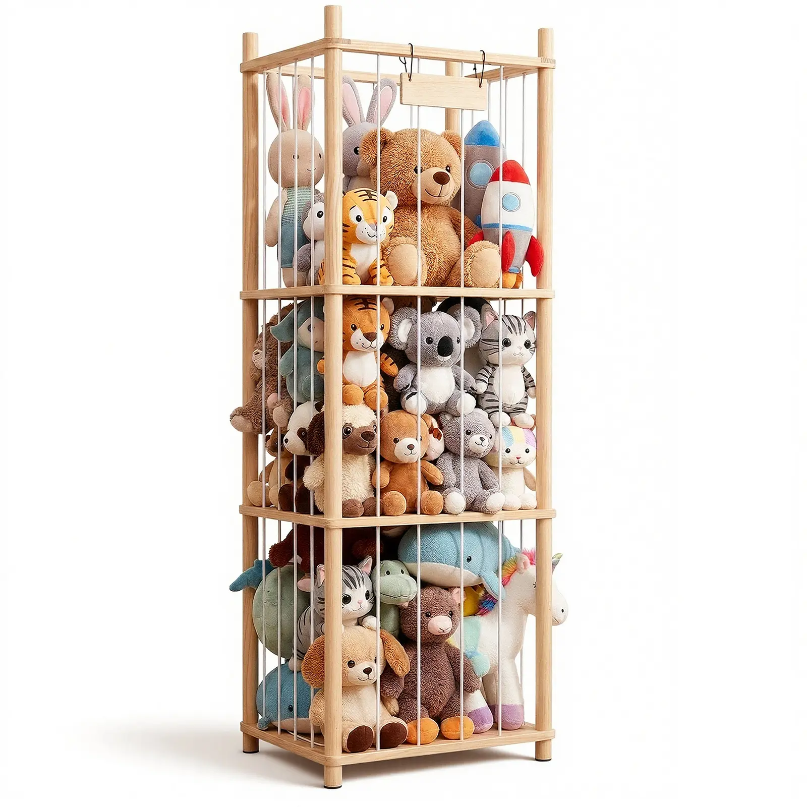 Stuffed Animal Storage & Organizer, Wooden Cute Zoo Toy Holder for Toddler Rooms, Playrooms & Bedrooms