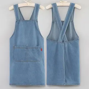 Denim Apron Cross-Back Strap & Front Pocket Durable Cotton for Everyday Kitchen & Craft Use Sustainable Material Adjustable Straps 2 Large Pockets Easy to Clean Machine Washable Exquisite Workmanship Extra Long Straps