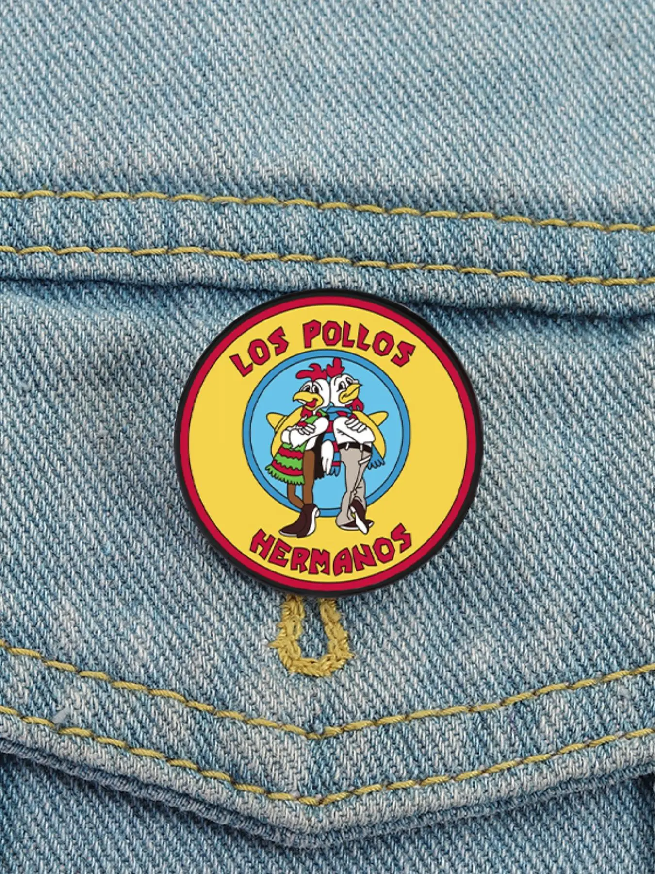 Classic TV Show Los Pollos Hermanos Vintage Enamel Lapel Pin, Geometric Alloy Badge Brooches for Backpacks, Brooch Pins, Unisex Casual Fashion Accessory, Men Accessories, Perfect for Fans