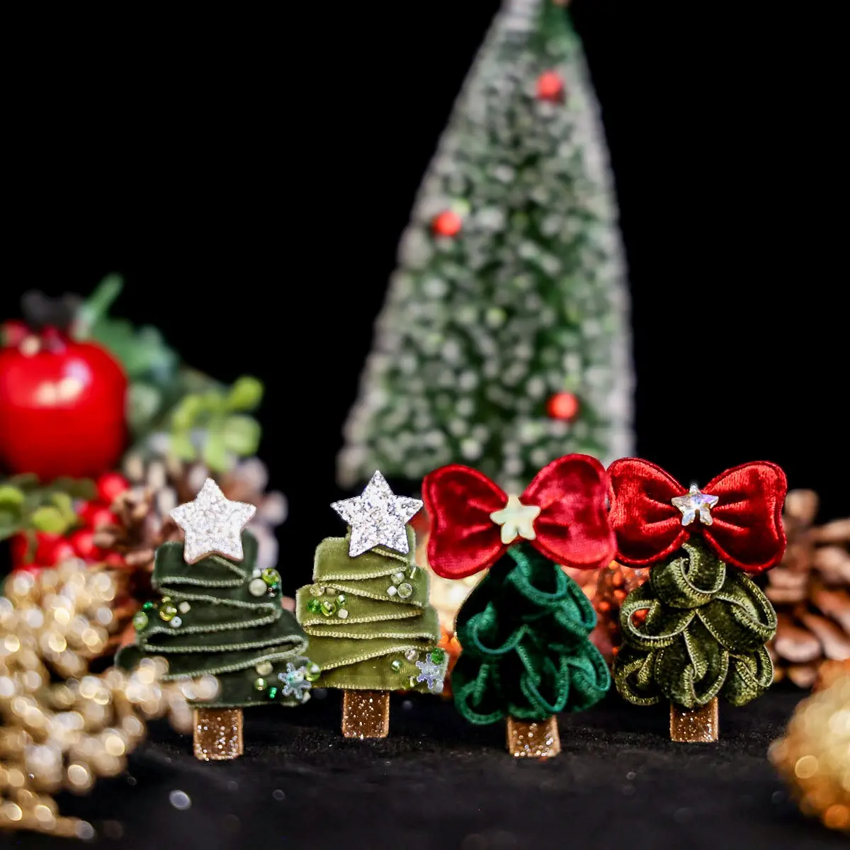 Velvet Handmade Christmas Tree Hair Clip Festive Holiday Barrette