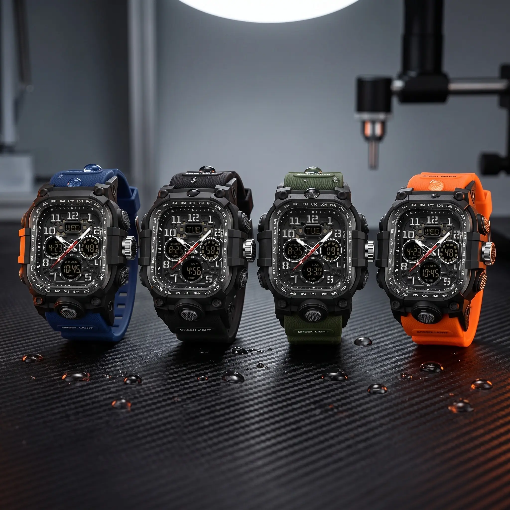 Square Digital Sports Watch for Men, Dual Display Multifunctional Military Wristwatch with Triple Time Zone, Alarm, Stopwatch, Waterproof Silicone Band