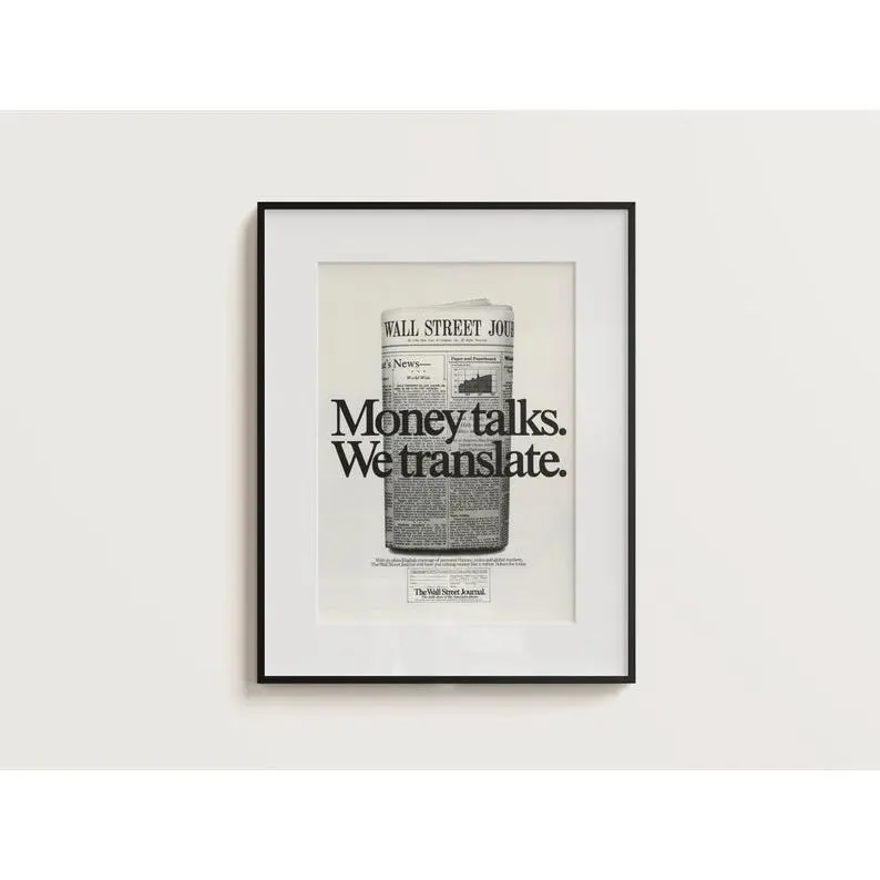 Money Talks Finance Wall Art | Motivational Office Decor | Wall Street Journal Poster Print | Financial Quote