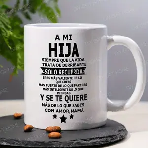 ' A MI Hija ' Inspirational Ceramic 11oz/15oz Coffee Mug - to My Daughter Mug, Reusable, Perfect Summer Winter Drinkware Gift, Safe & Comfortable Grip, Room Decor, Home Decor, Birthday Gift,Party Gift,  Holiday Gifts