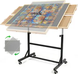 ALL4JIG Puzzle Board for Adults Gifts Wooden Jigsaw Puzzle Table with 4 Drawers Portable Puzzle Table for 1500/2000 Pieces 360° Rotating Adjustable Angle Height Stable Non-Slip Felt Surface Transparent Cover Practical Storage Drawers
