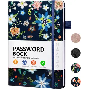 Password Book with Individual Alphabetical Tabs Laminated, Large Print Password Keeper Book for Seniors, A5 Hardcover Internet Password Log Book to Record Website Login Details - Bloom