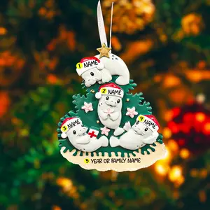 Personalized 4 Family Manatee Christmas Ornament | Ocean Theme Decor