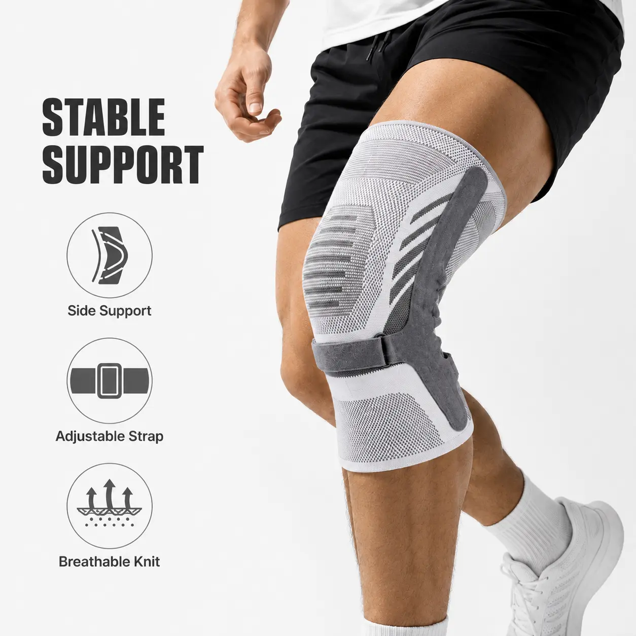 Knee Brace with Side Stabilizers for Meniscal Tear Knee Pain ACL MCL Arthritis Injuries Recovery, Breathable Adjustable Knee Support for Men and Women