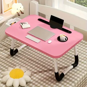 Multifunctional folding table with cup holder - Portable outdoor table to eat, read and drink coffee on the bed, sofa or floor - Non-slip legs ensure stability and easy storage without taking up space