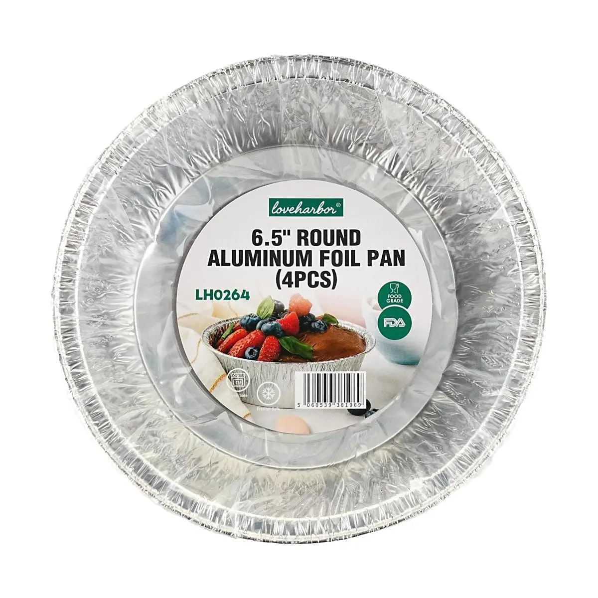 Love Harbor 6.5 Inch Round Aluminum Foil Pans - Disposable Baking Cake BBQ Trays, 4 Pack