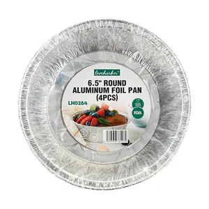 Love Harbor 6.5 Inch Round Aluminum Foil Pans - Disposable Baking Cake BBQ Trays, 4 Pack