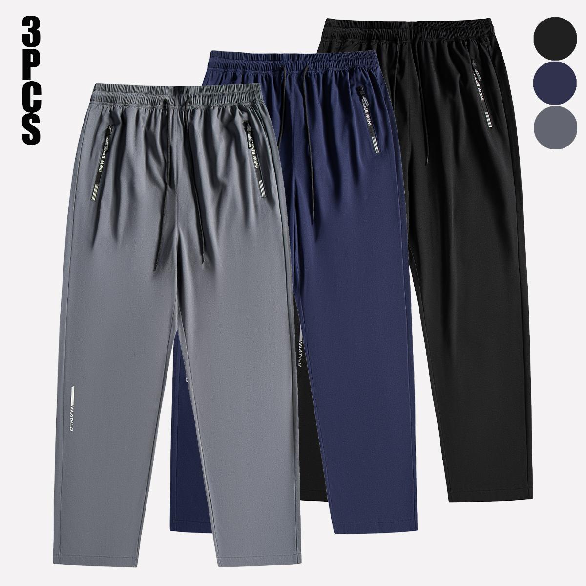Men’s 3-Pack Loose Wide-Leg Comfortable Athletic Jogger Pants, Unisex, Drawstring Cuffs, Zippered Pockets, Summer Stretch, Breathable Men’s 3-Pack Loose Wide-Leg Comfortable Athletic Jogger Pants, Unisex, Drawstring Cuffs, Zippered Pockets, Summer Stretch, Breathable