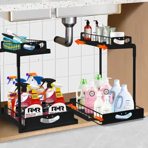 2 Pack Under Sink Organizers and Storage, Bathroom Kitchen Organizer Storage, 2 Tier Slide Out Pull Out Cabinet Organizer Shelf, Under Sink Organizer for Kitchen Bathroom