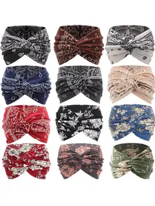 Bohemian Print Knotted Headband Set, Multiple Colors & Styles, Ideal for Sports Running Yoga, Fashion Accessory for All Seasons, Headbands Women