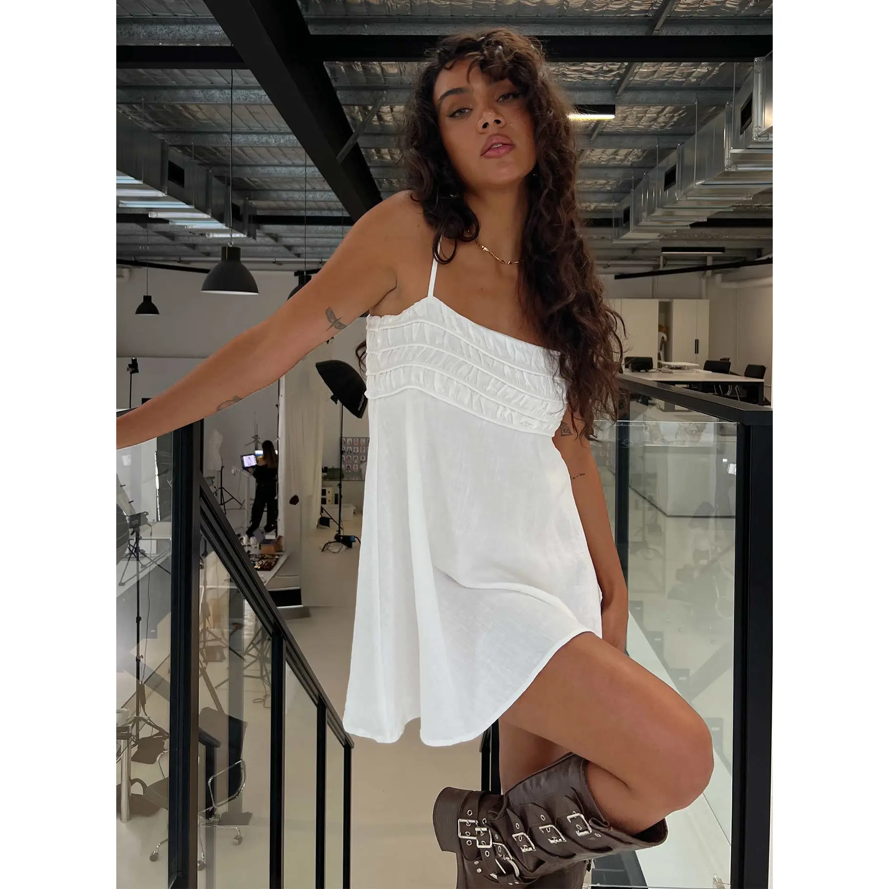 Every Breath Linen Shift Mini Dress White