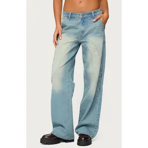 Edikted Women's Kiria Stitched Low Rise Jeans