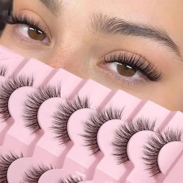 Natural Lashes Wispy Lashes Natural Look False Eyelashes Flared Eyelashes 7 Pairs D-K06
