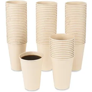 100 Count 12 oz  Fiber Disposable Light Brown Paper Coffee Cups,  for Hot Drink, Hot Coffee, Hot Cocoa, Hot , 12oz Water cups