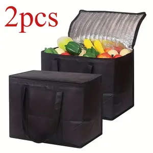 2pcs Large Capacity Insulated Grocery Bags, Foldable Reusable Soft Cooler Bag, Lightweight Hot Cold Takeout Food Delivery Bag