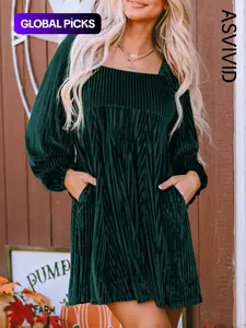 Women's Plain Bishop Sleeve Tie Back Square Neck Dress, Elegant Style Long Sleeve A Line Short Dress for Party Holiday Wedding Guest, Ladies Clothes for Winter, Womenswear