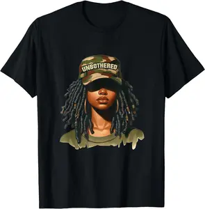 Melanin Unbothered Black Woman Locs Camo Black History Month T-Shirt Unisex