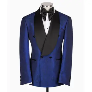 Shiny Navy Blue Double Breasted Tuxedo Classic Fabric