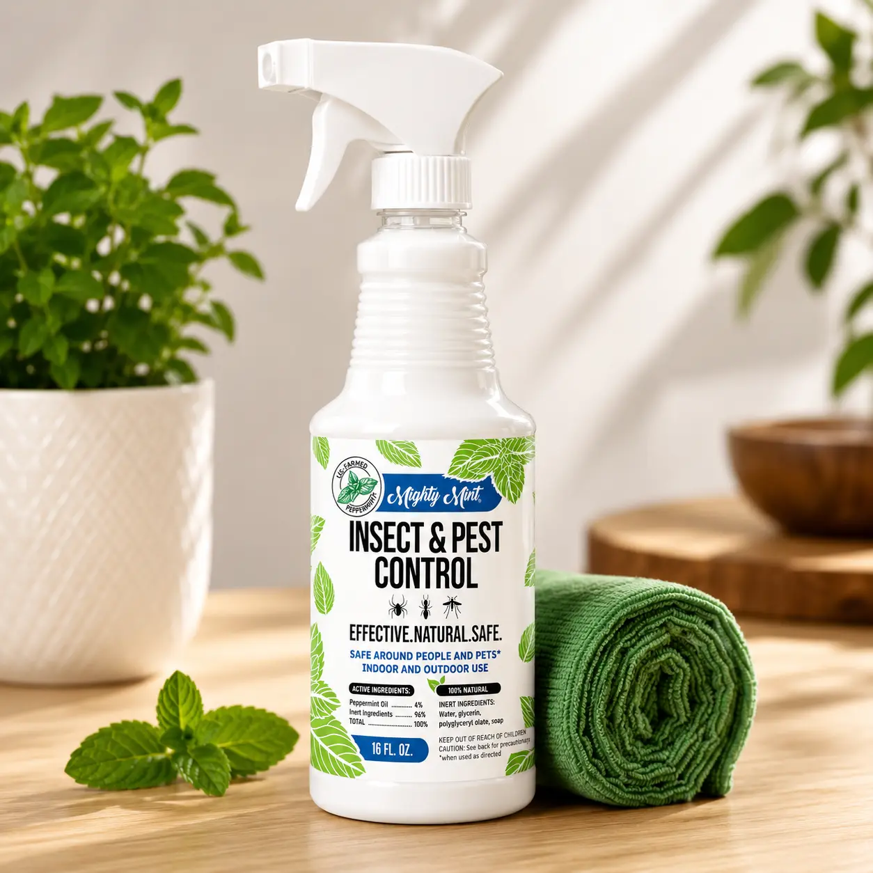 Mighty Mint Peppermint Oil Insect Repellent Spray - 16 oz Plant-Based Extra-Strong Formula for Indoor & Outdoor Spider, Ant, Roach Control