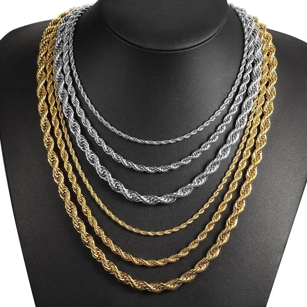 Fashion Stainless Steel Twisted Rope Link Chain charm Necklace for Men-Unisex Jewelry Gift-3-7mm 16-30 inch