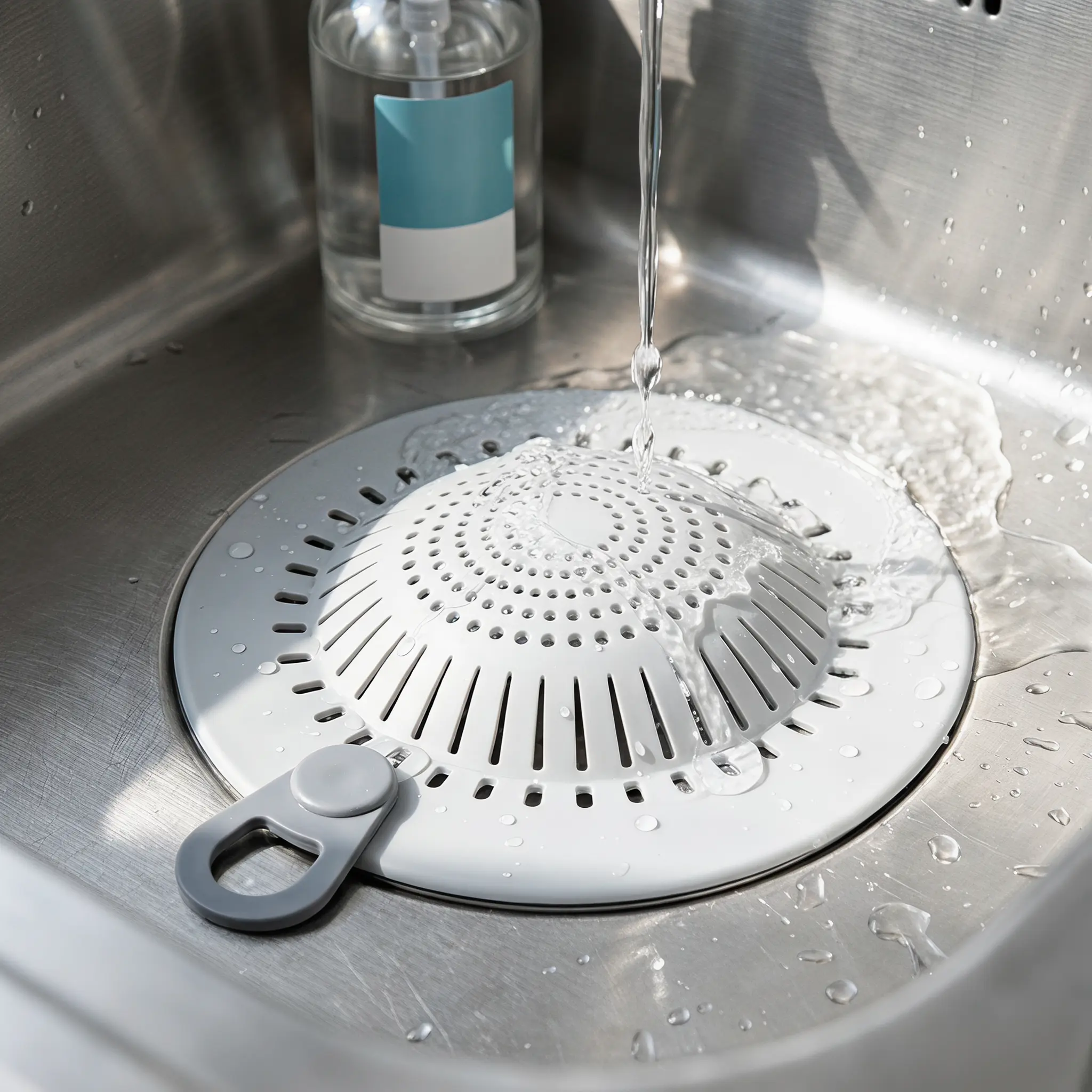 【SummerWins】Silicone Sink Strainer with Handle, Reusable Kitchen-Bathroom Shower Drain Filter Protector, Prevents Clogs, Catches Food Scraps