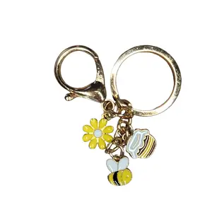 Bee & Honeypot Spring Themed Keychain with Flower