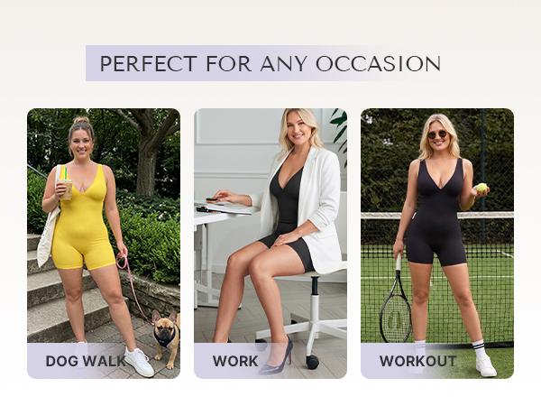 SHAPELLX  Deep V Sculpt Bodycon Stretch Shorts Jumpsuit Romper Tummy Control Boyleg Bodysuit