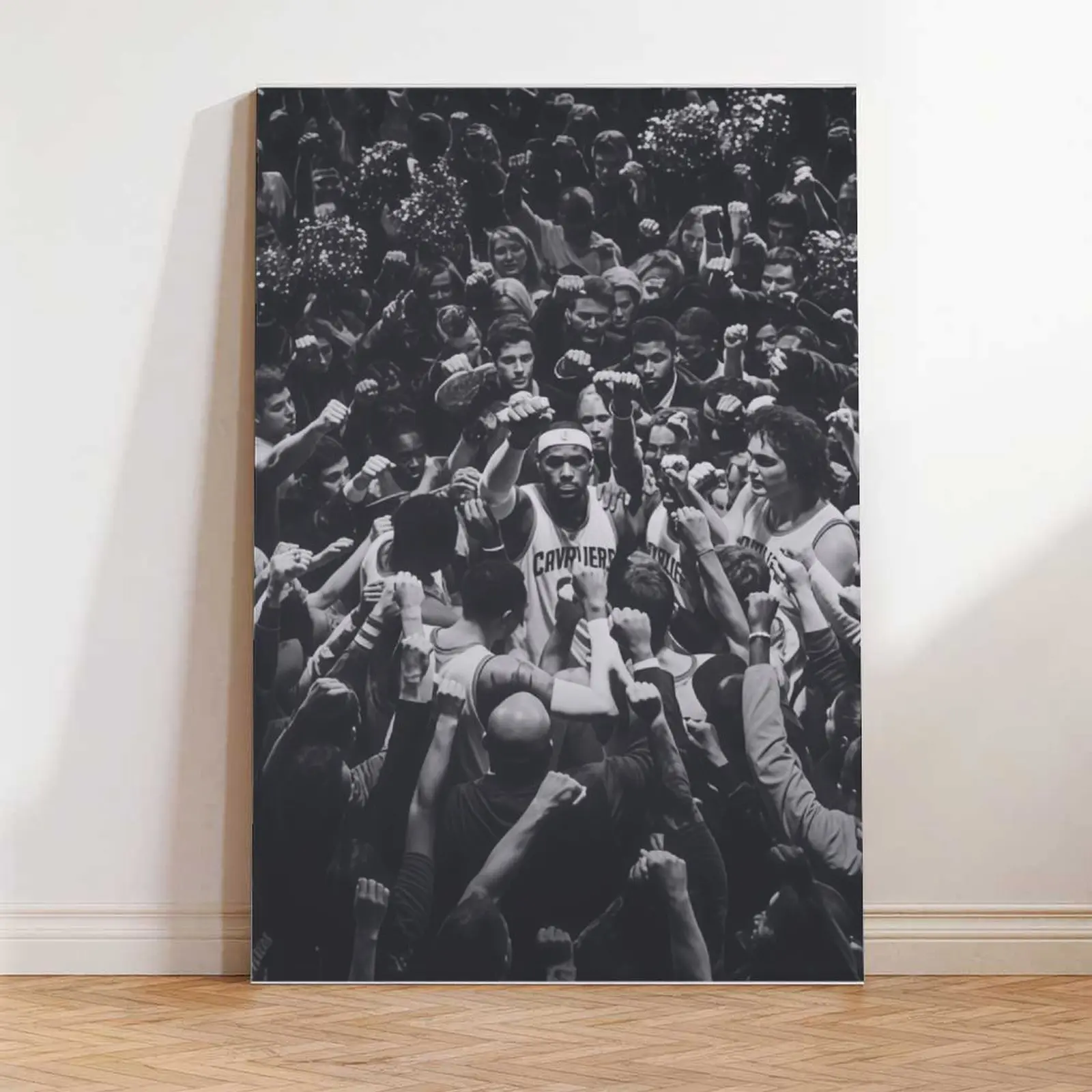 Iconic LeBron James Cleveland Cavaliers Black-and-White Framed Canvas Wall Print - Minimalist Lightweight Fade-Resistant Hanging Art for Sports Fans, Lounge & Room Home Decor, Father's Day & Valentine's Day Hometown Comeback Gift