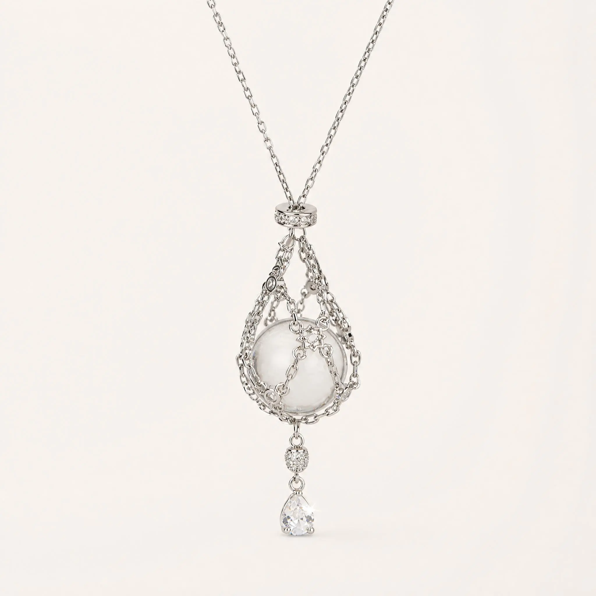 Aura Sphere Natural Crystal Pouch Necklace with Premium Gift Box Interchangeable Sphere Pendant Stone Holder Adult Jewelry Accessories Fast Local Dispatch