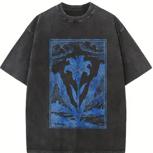Vintage Lily Flower Graphic T-Shirt, Medieval Renaissance Linocut Art Tee, Retro Botanical Floral 90s Naturecore Gothic Fantasy Shirt Gift