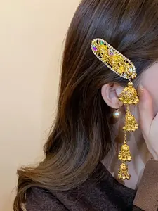 Retro elegant geometric oval rhinestone flower bell tassel hair clip, a unique and exquisite fashion accessory for women, suitable for all occasions, Flower Hair Clips, Prom Mom Hair Clip
