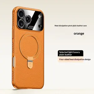 Eco-Leather Customized Magnetic Stand Smartphone Case - Full-Coverage Lens Protection, Cooling Function, Wireless Holder, Phone Accessories for Gaming, Vehicle Compatibility with iPhone 17 Pro Max/16