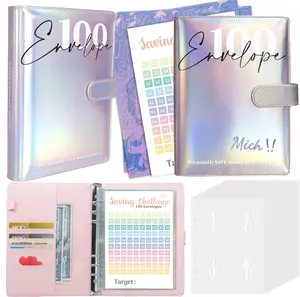 Axolotl 100 Envelopes Money Saving Challenge Binder, A5 Savings Budget Challenges Binders with Cash Envelopes, 100 Days Envelope Saving Binder Book, Budget Planner (Laser Silver)