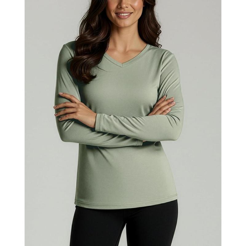 4 Pack: Women's Long Sleeve Dry Fit V-Neck T-Shirt - Active Athletic Workout Gym Top (Plus Available)