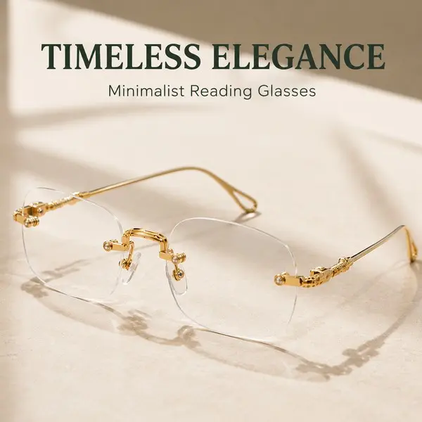 Lightweight Gold Rimless Reading Glasses for Women Men, Vintage Metal Readers with Case & Cloth, Multiple Strengths, Just for U   Unisex Clear